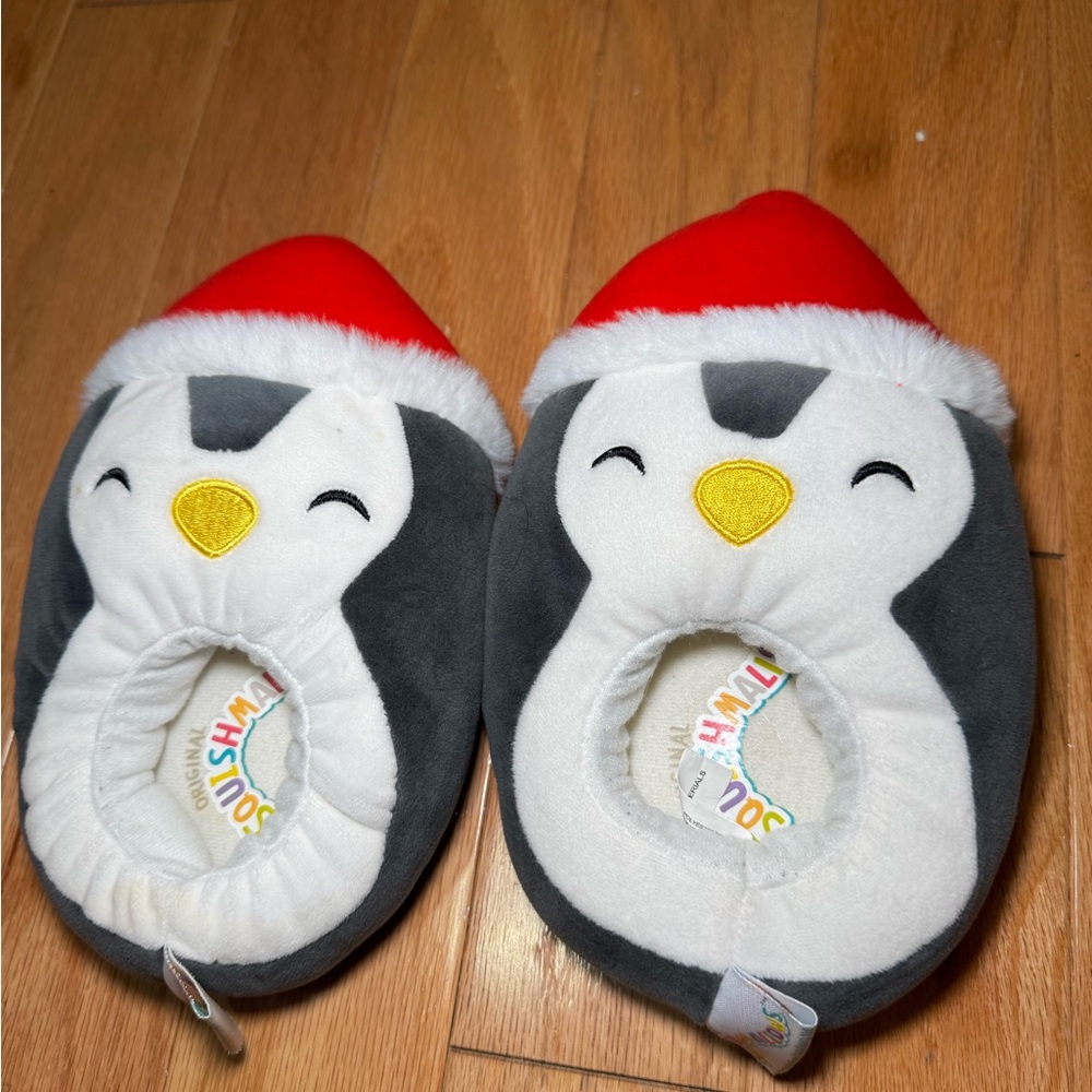 Squishmallows Penguin Slippers - Red, Gray, White